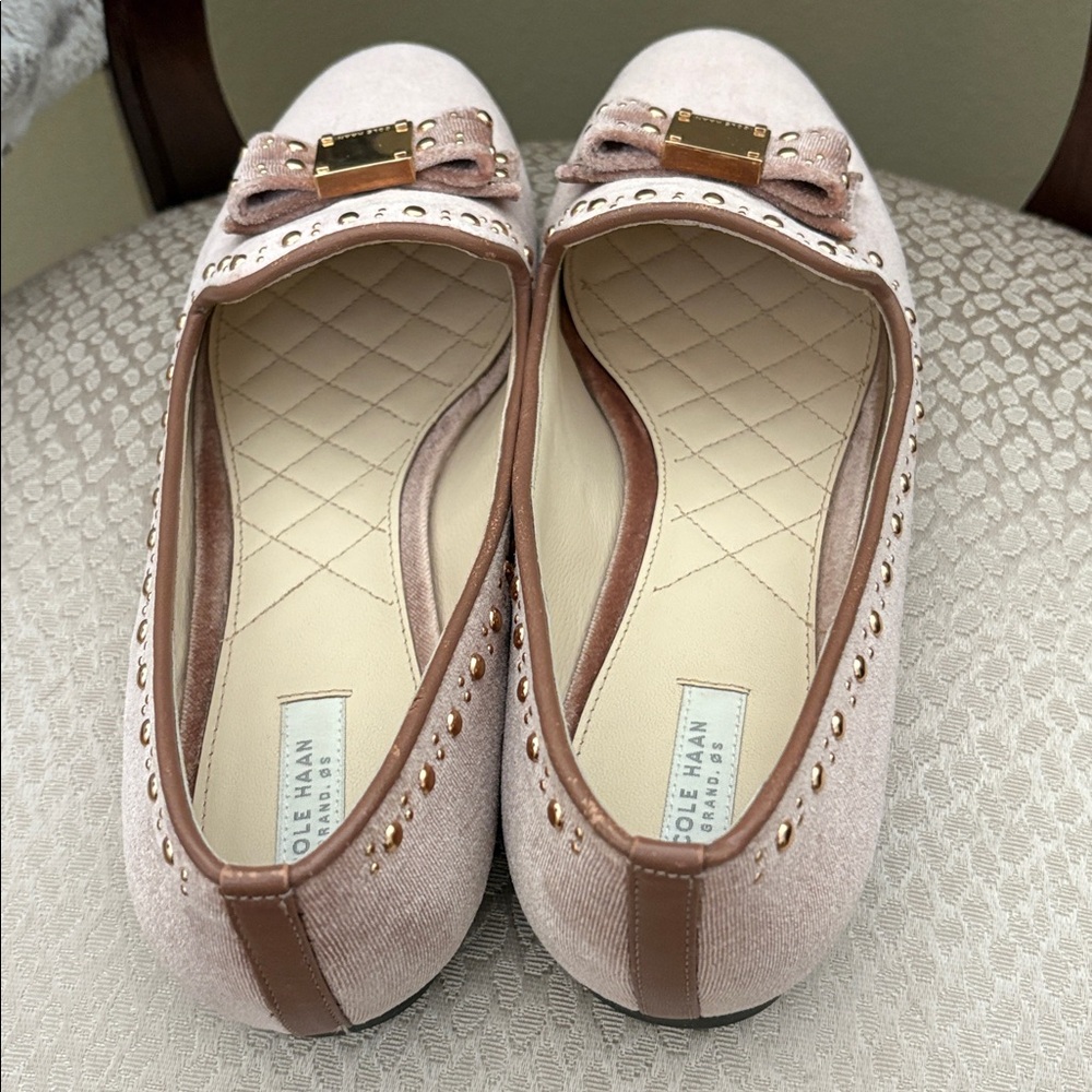 Cole Haan Grand OS Blush Velvet Loafers with Studded Bow Style Tali worn once - Picture 5 of 9